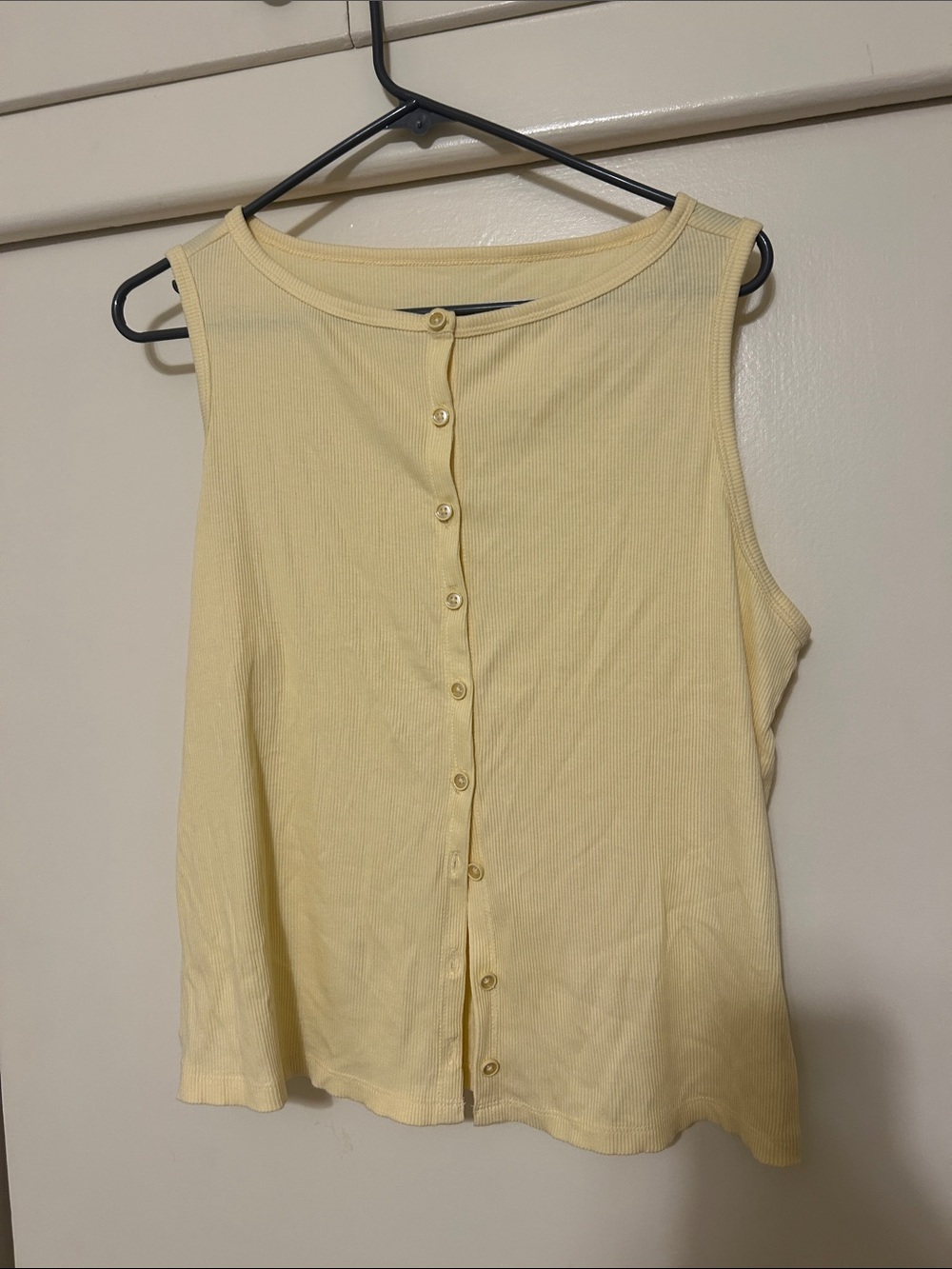 a new day Pale Yellow Ribbed Button-Front Tank